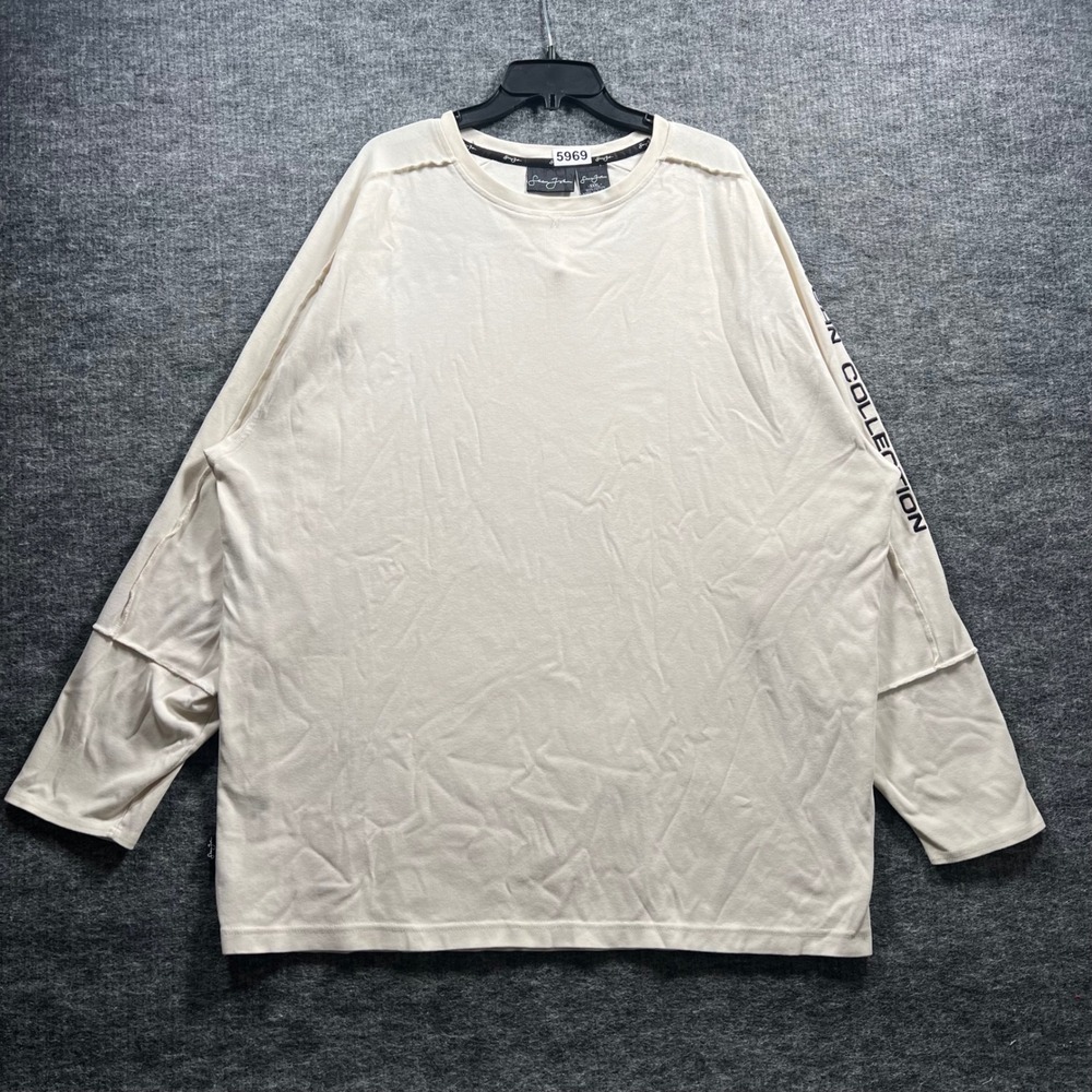 Sean John Collection Cream Long Sleeve Shirt XXXL Oversized Exposed Seams Y2K